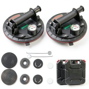 8" Glass Suction Cups Heavy Duty with Pressure Gauge, 2 Pack Vacuum Suction Cup to Lift Large Glass, 880LBS Load Capacity Vacuum Lifter with Carrying Case for Large Tile, Granite,Windshield, Window-0